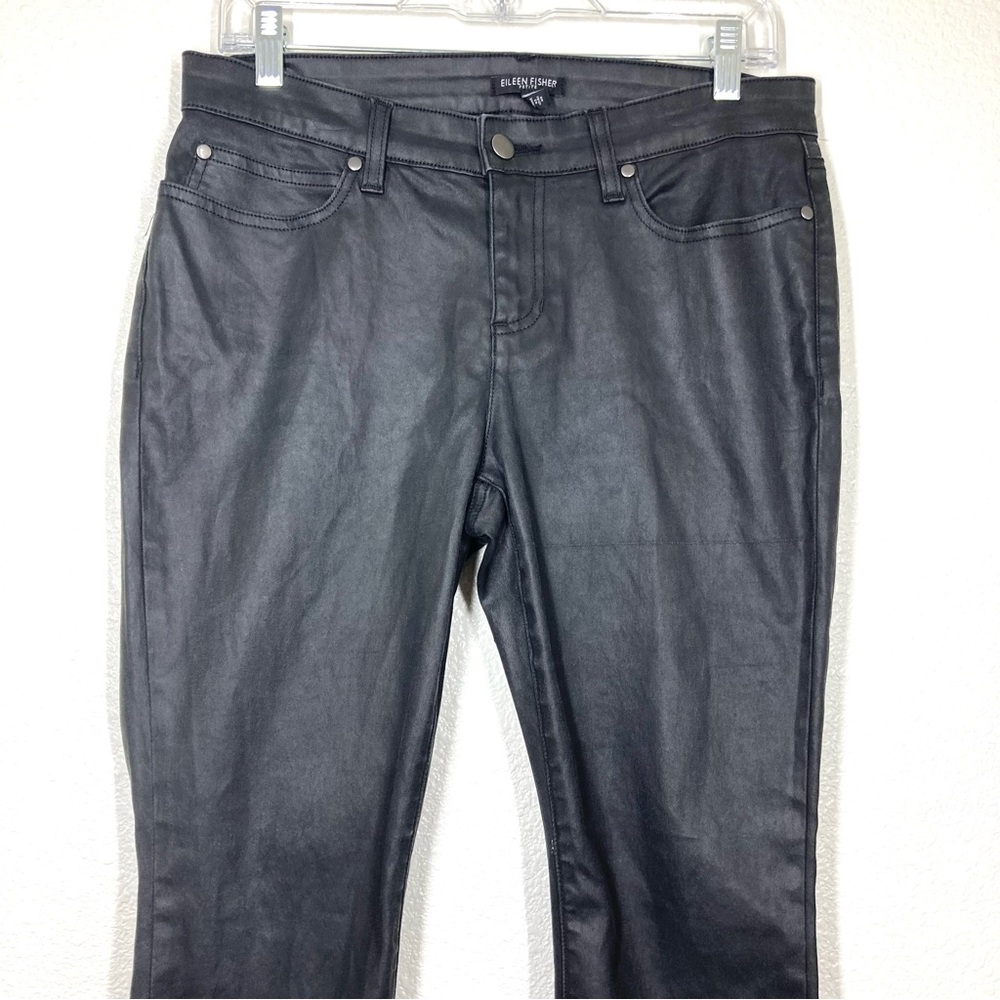 Eileen Fisher Waxed Black Jeans 10P Organic Cotton Coated Stretch Rock - Picture 6 of 16